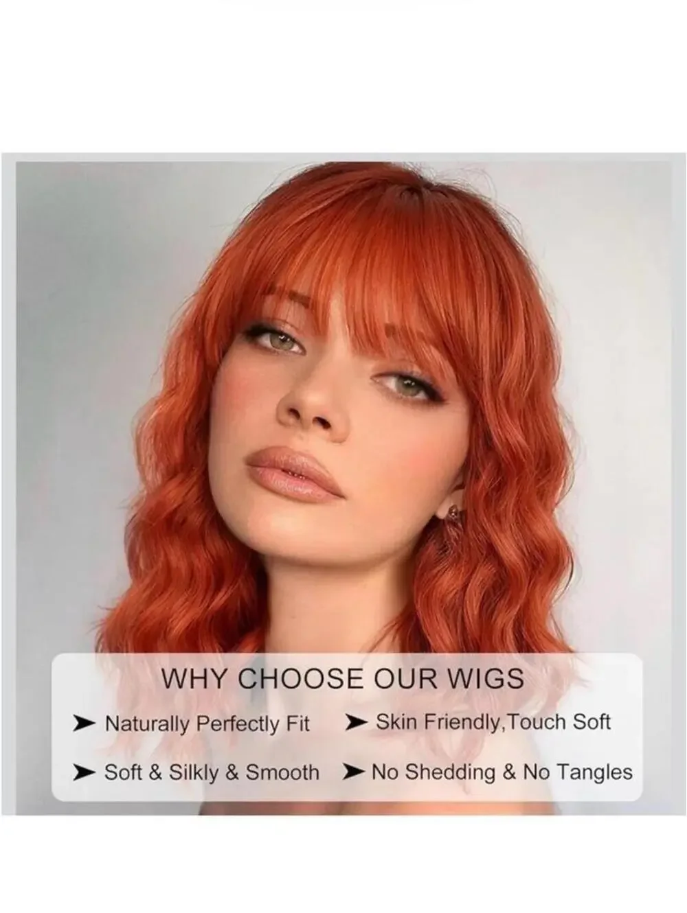 Wavy Copper Red Bob Wig with Bangs - Stylish Womens Synthetic Hair - New in Box